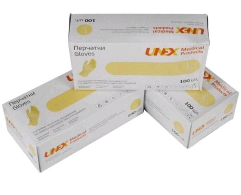 Рукавички латексні UNEX білі з пудрою розмір M від компанії Матеріали - фото 1