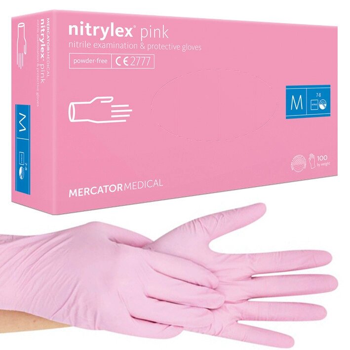 Рукавички нітрилові рожеві NITRYLEX PINK розмір M неопудрені від компанії Матеріали - фото 1