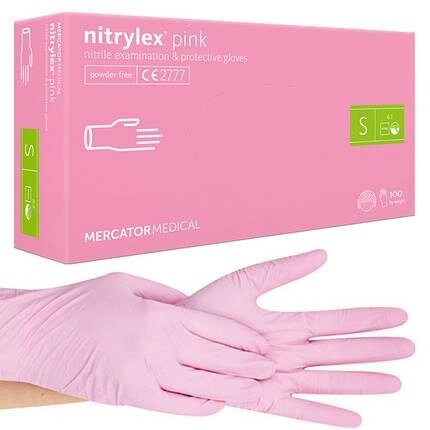 Рукавички нітрилові рожеві NITRYLEX PINK розмір S неопудрені від компанії Матеріали - фото 1