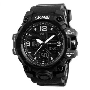 Годинник наручний чоловічий SKMEI 1155BBK, армійський годинник протиударний. Колір: чорний