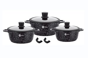 Набір посуду гранітне покриття із силіконовими кришками (8 предметів) Higher kitchen НК 325 Чорний