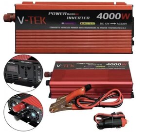 Перетворювач напруги інвертор з дисплеєм V-TEK 4000W 12-220 V Автомобільний перетворювач