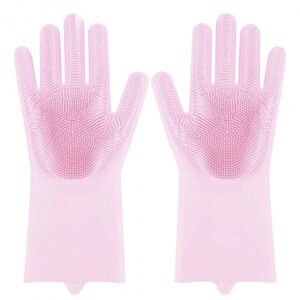 Силіконові рукавички Magic Silicone Gloves Pink для прибирання чистки миття посуду для будинку. Колір рожевий