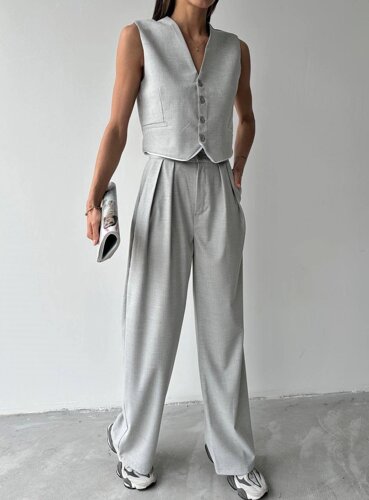 Стильний брючний костюм якість пошиття (жилет + штани) сірий