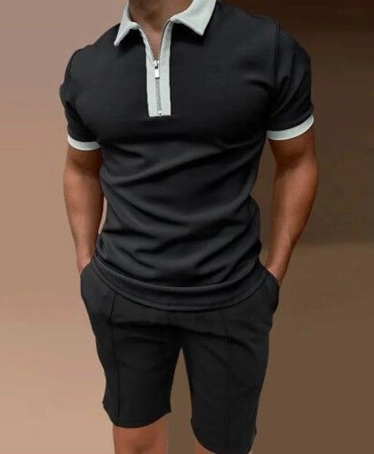 Стильний чоловічий костюм футболка-поло + шорти чорний