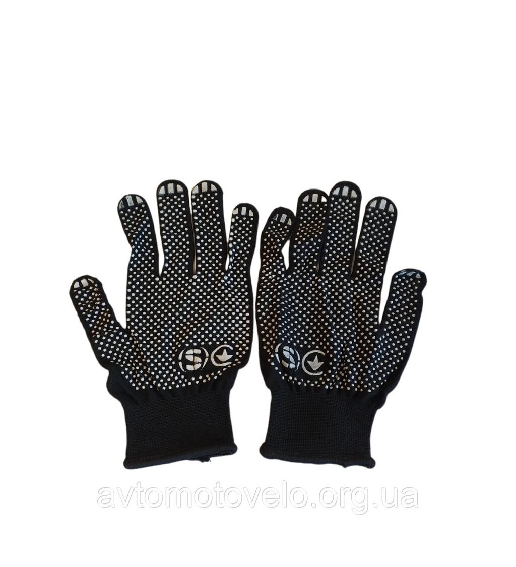 Рукавички синтетичні чорні з ПВХ крапкою 10 розмір від компанії Автомотовело - фото 1