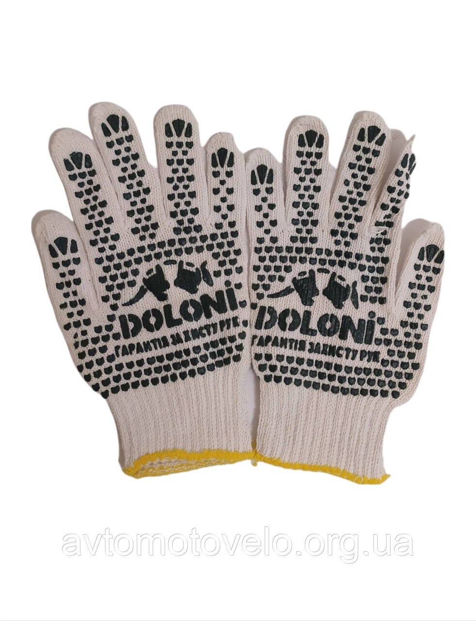 Рукавички трикотажні білі з ПВХ точкою Doloni 10 розмір від компанії Автомотовело - фото 1