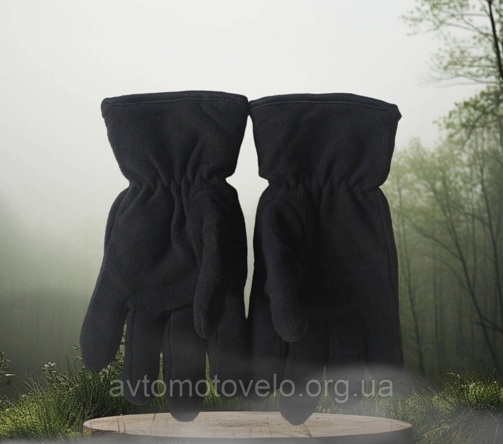Теплі двойні флісові рукавички чоловічі Зимові рукавички фліс Чорні від компанії Автомотовело - фото 1