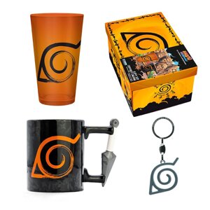 Подарунковий набір NARUTO SHIPPUDEN : склянка, чашка 3D та брелок 3D у коробці (Наруто)