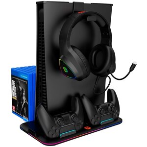 Мультифункціональна зарядка CANYON CS-5 PS5 Charger stand with RGB (CND-CSPS5B) Чорний
