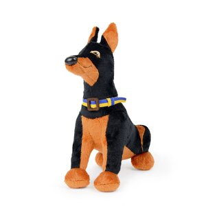 Іграшка плюшева WP MERCHANDISE Доберман Зевс у патріотичному ошийнику