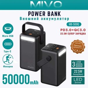 Акумулятор зовнішній MIVO Power Bank MB-500Q 50000 mAh Чорний