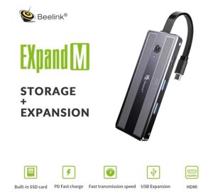 Beelink expand M, USB хаб+вбудований SSD 512гб, HDMI, type-C з PD3.0