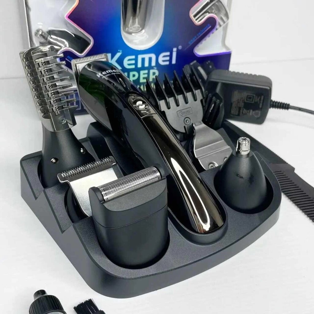 Бездротова машинка для стрижки Kemei KM-600 11 в 1, електробритва від компанії K V I T K A - фото 1
