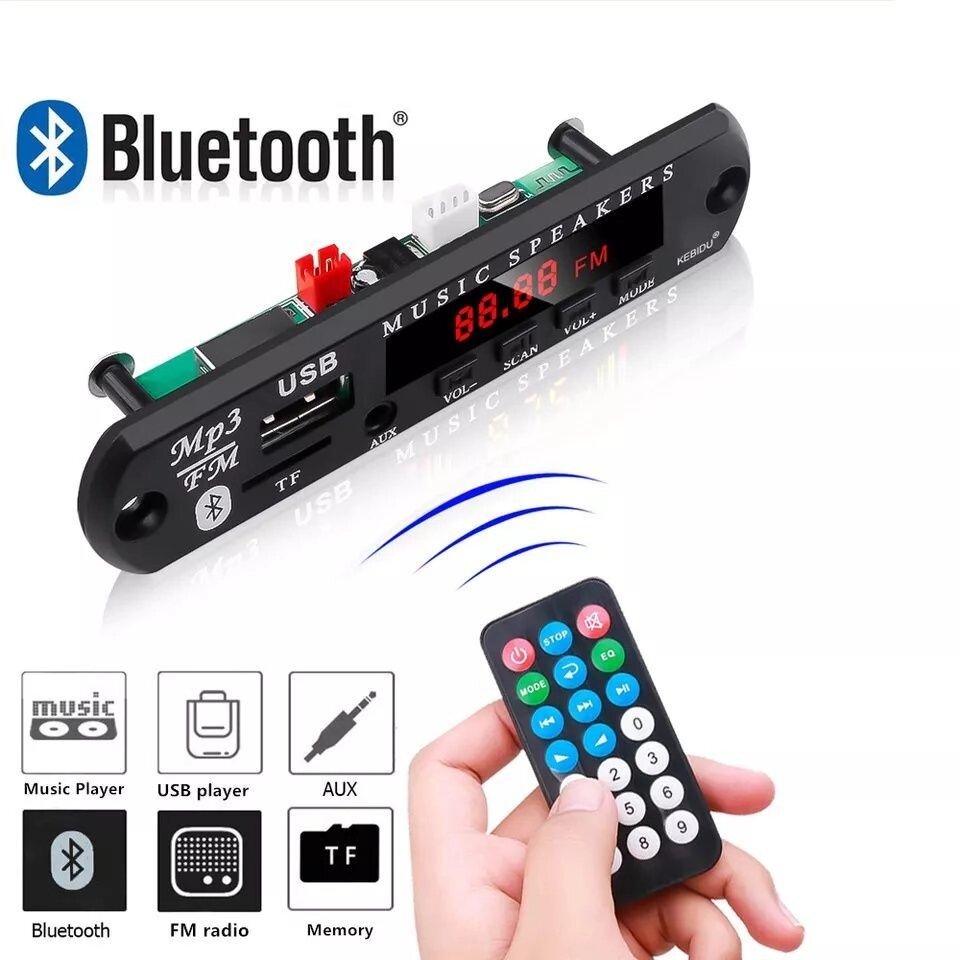 Bluetooth плеєр MP3, USB, TF, microSD, AUX, FM. 5-12v від компанії K V I T K A - фото 1