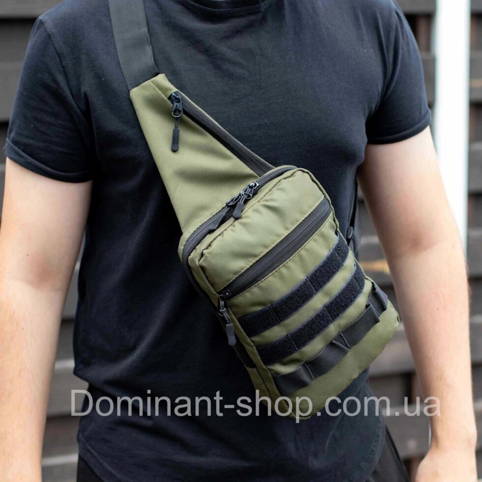 Чоловіча нагрудна тактична сумка, хакі месенджер через плече від компанії K V I T K A - фото 1