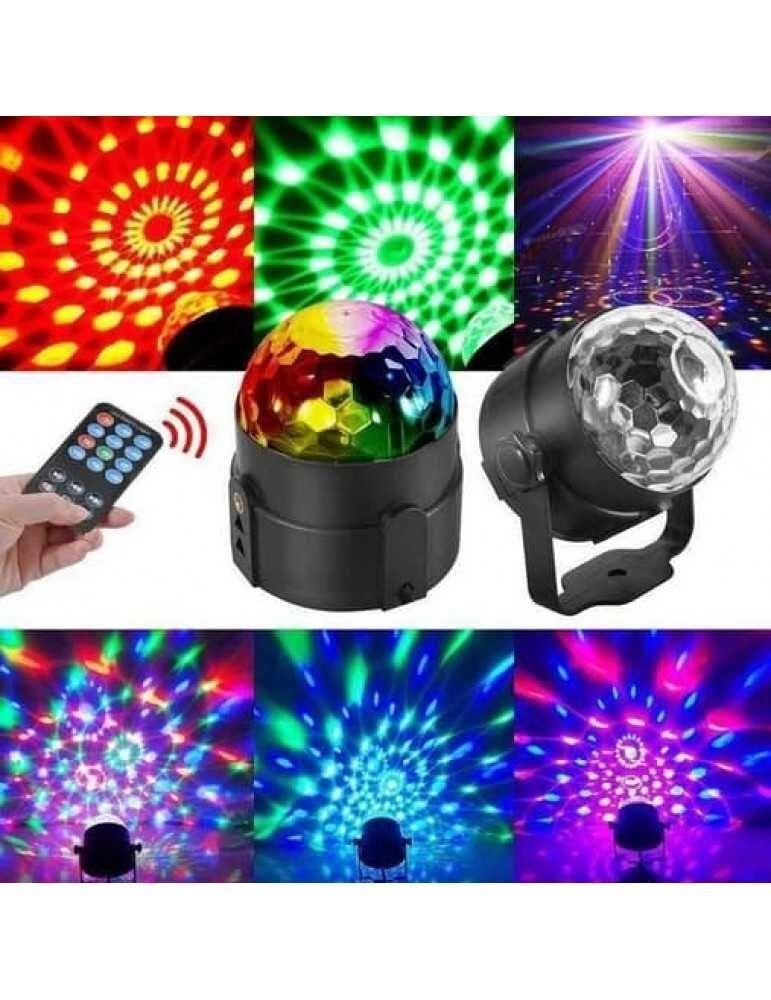 Диско-шар-проєктор мініколірудзика Led Party Light 3 кольори з пультом від компанії K V I T K A - фото 1