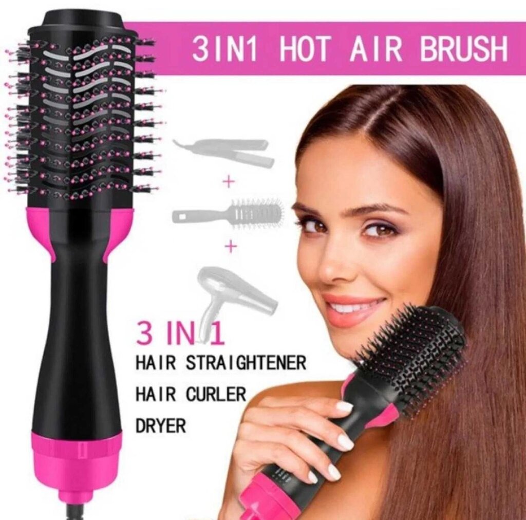 Фен-гребінець щітка One Step 3 в 1, стайлер для укладання волосся Hot Brush від компанії K V I T K A - фото 1