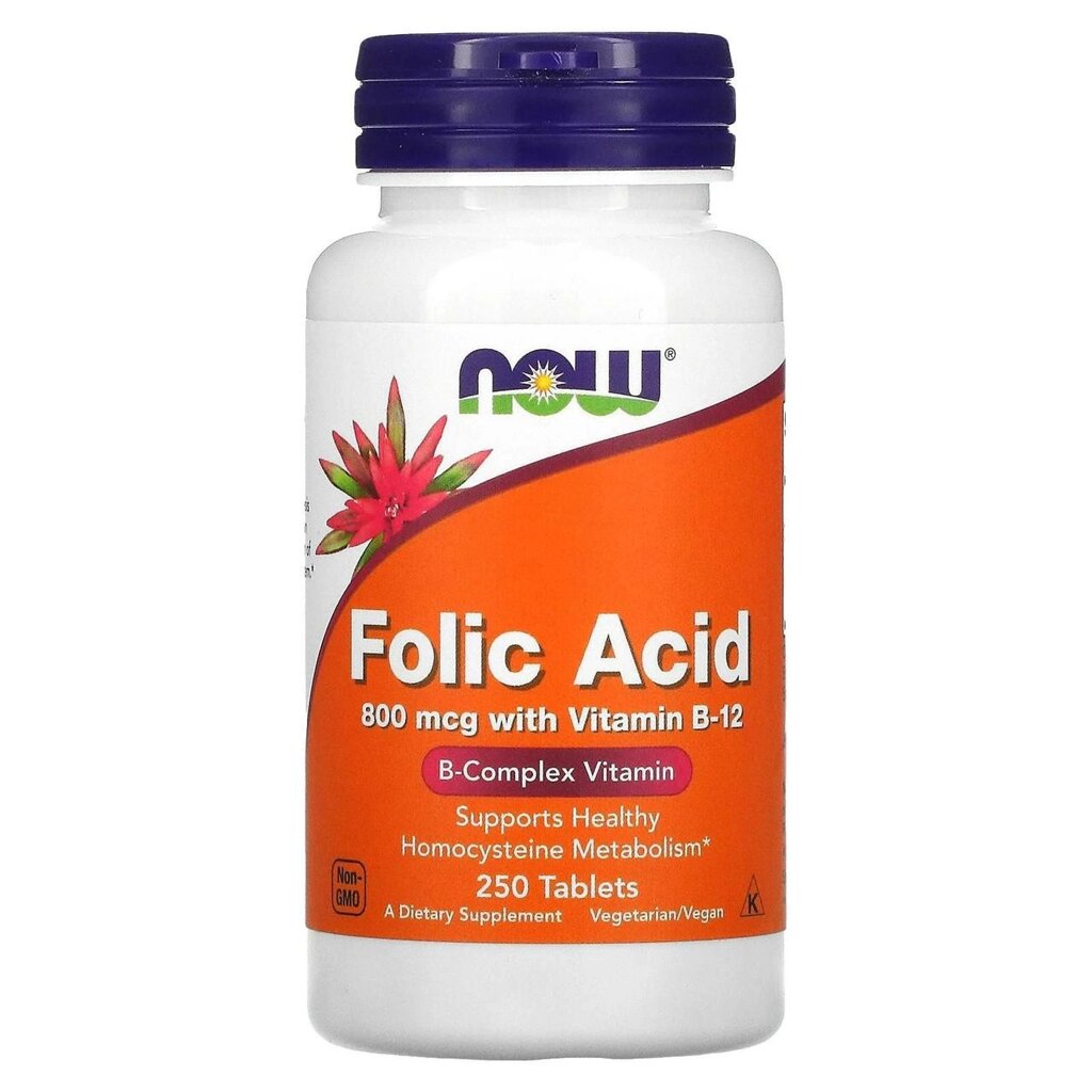 Фолієва кислота 800 мкг і вітамін В12 NOW, 250 табл, Folic Acid, iHerb від компанії K V I T K A - фото 1