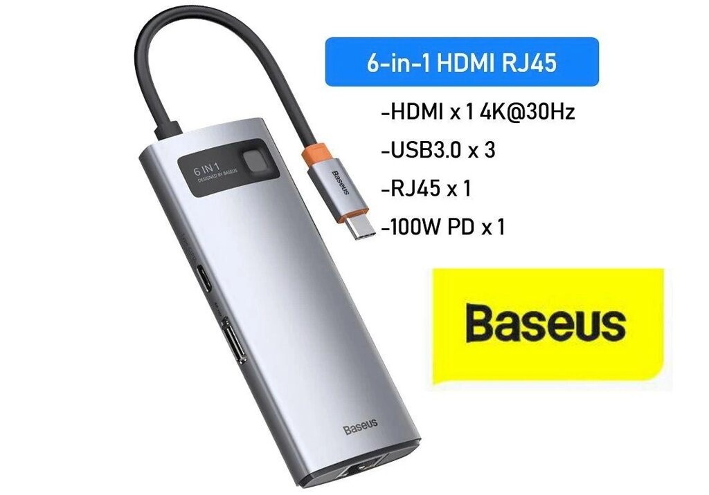 Хаб Baseus Type C 6 in 1 HUB адаптер перехідник otg Macbook Pro Air Xi від компанії K V I T K A - фото 1