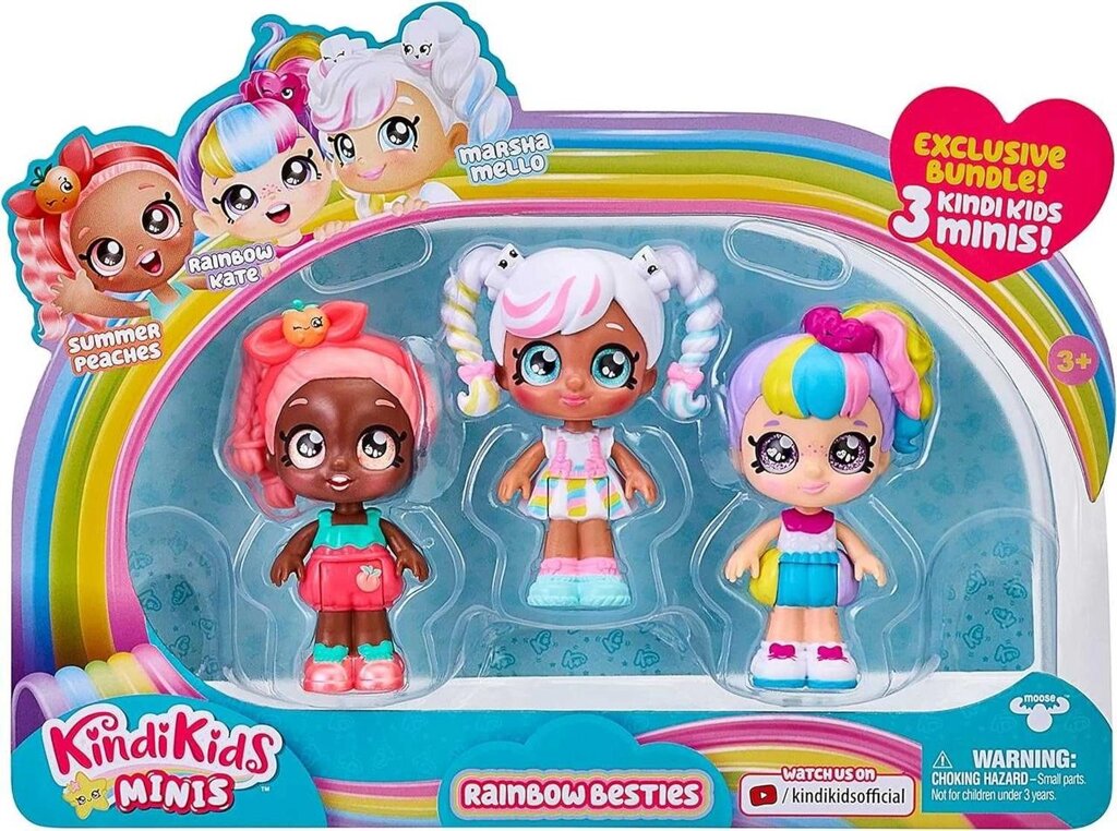 Kindi Kids Minis Кінді Кідс 3 міні ляльки Маршу, Персик і Веселка Кейт від компанії K V I T K A - фото 1