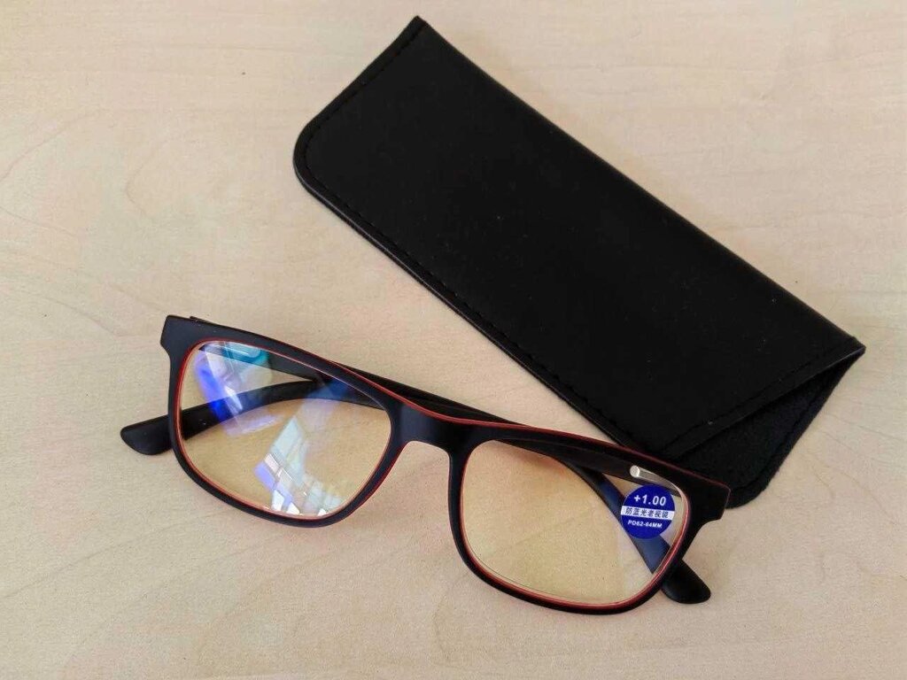 Комп&#x27, ютерні окуляри, для читання Blue blocker +1.00Чорно-червоні+чохол від компанії K V I T K A - фото 1
