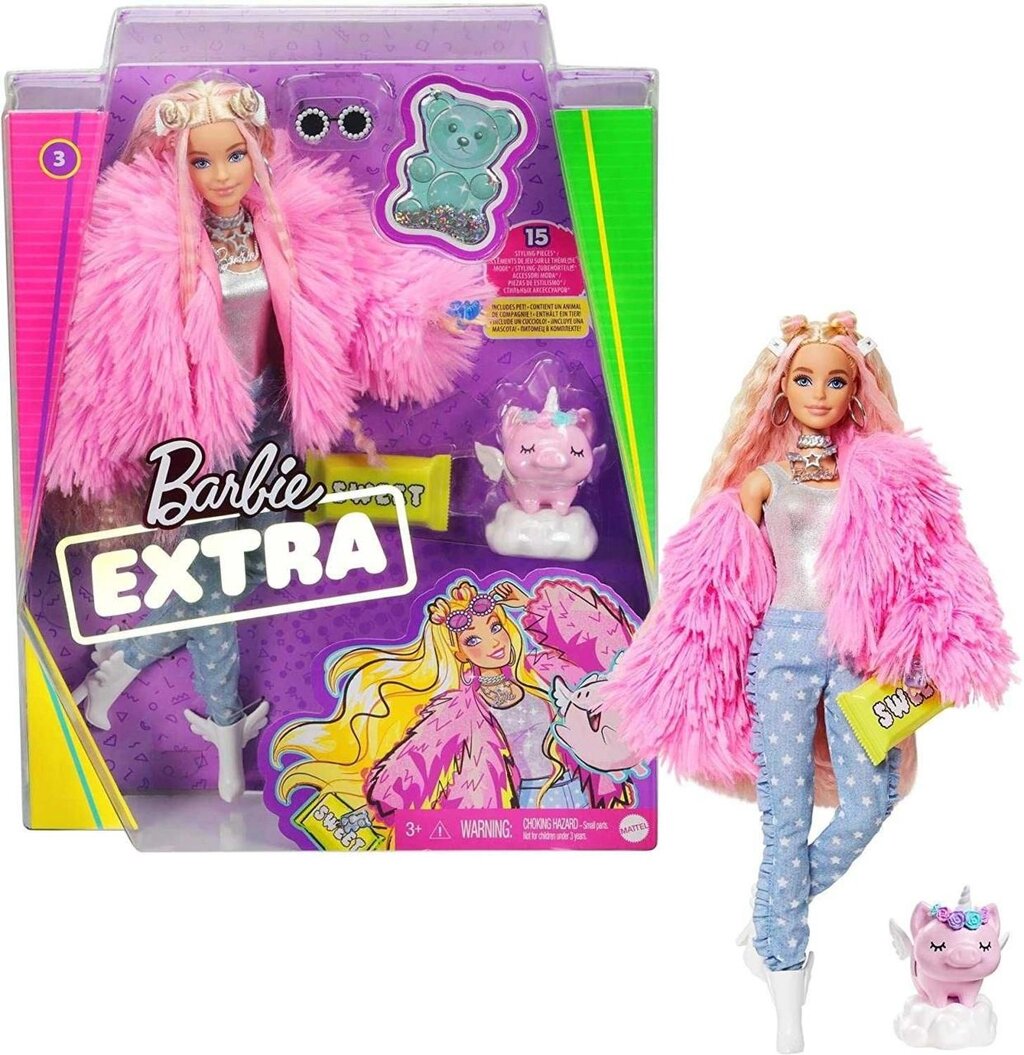 Лялька Барбі Екстра в рожевій шубці Barbie Extra #3 Pink Fluffy Coat від компанії K V I T K A - фото 1