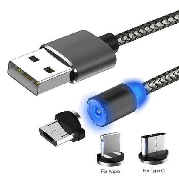 Магнітний кабель 3в1 для заряджання micro USB  ⁇  Lightning  ⁇  USB type C від компанії K V I T K A - фото 1
