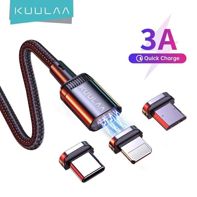 Магнітний кабель Kuulaa швидке заряджання xiaomi iphone samsung huawei від компанії K V I T K A - фото 1