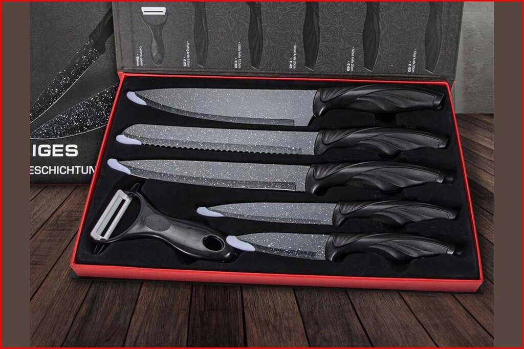 Набір кухонних ножів 5 шт + овочечистка в подарунок від компанії K V I T K A - фото 1