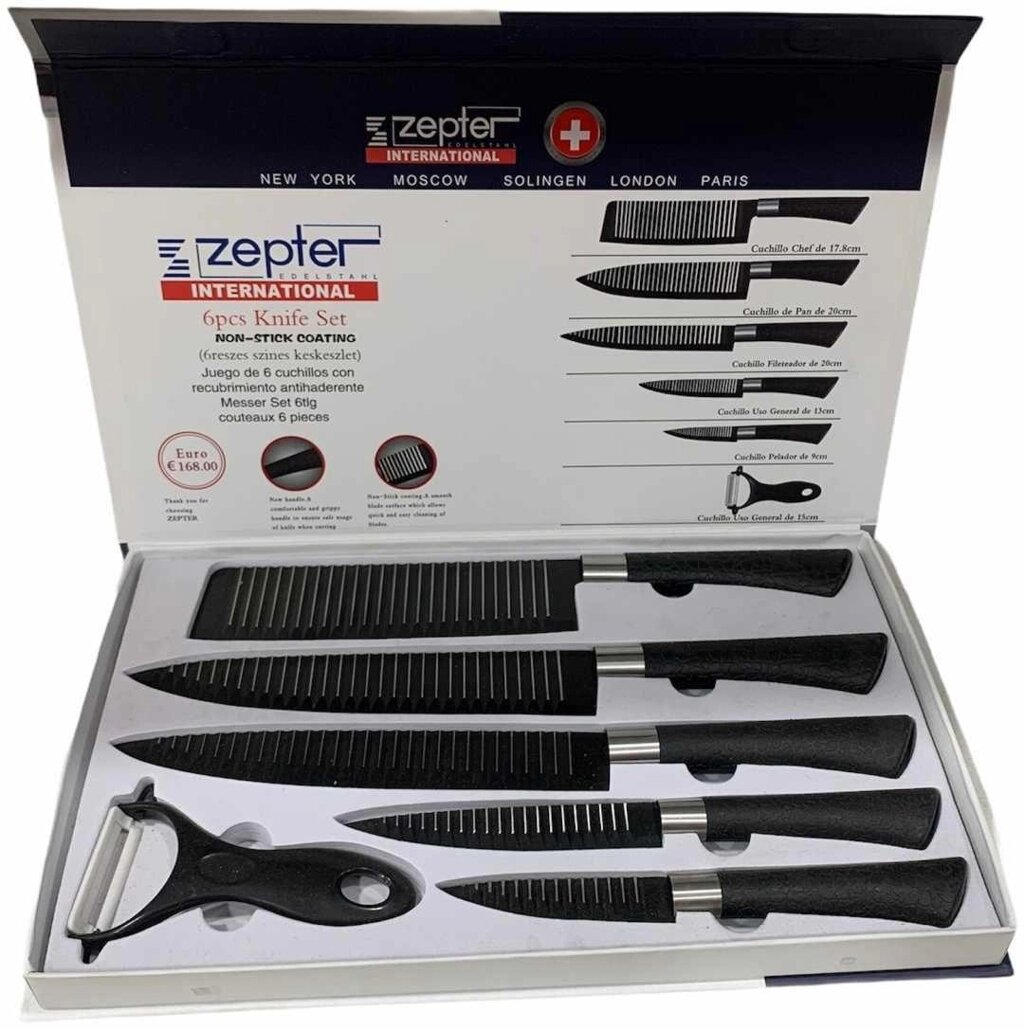 Набір міцних сталевих кухонних ножів Zepter з овочечисткою, 6 в 1 від компанії K V I T K A - фото 1