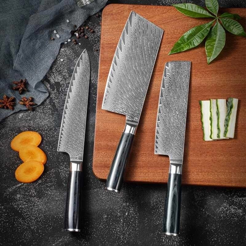 Набір ножів із дамаської сталі 3 предмети, ніж damascus steel від компанії K V I T K A - фото 1