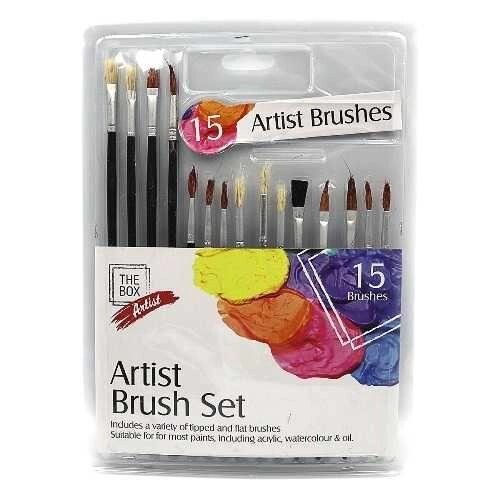 Набір пензликів для малювання Artist brushes 15шт. плоск. + кругл. від компанії K V I T K A - фото 1