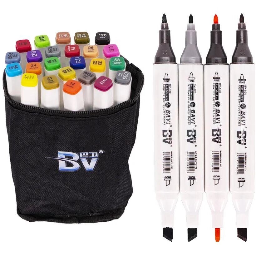 Набір скетч-маркерів 24 кольори BV800-24 у сумці від компанії K V I T K A - фото 1