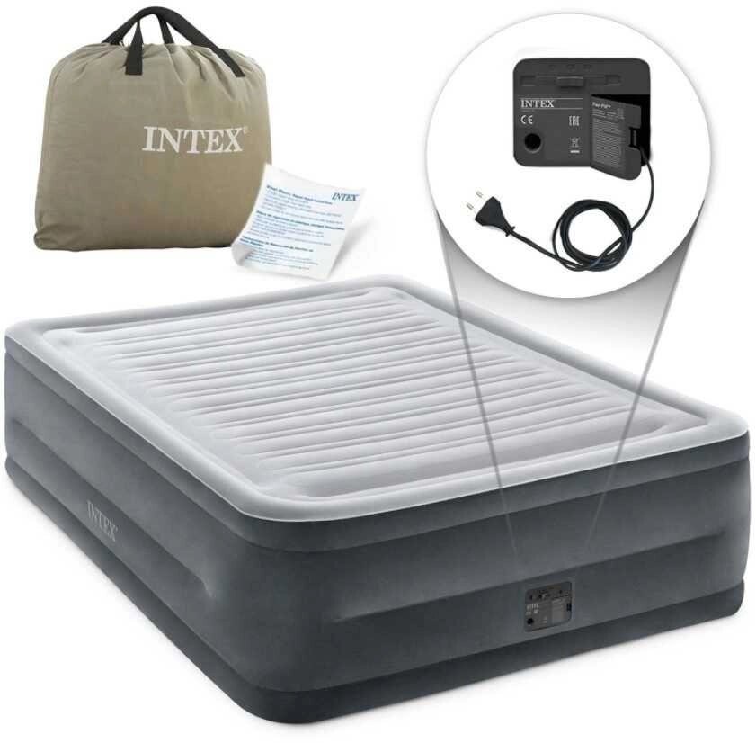 Надувне двоспальне ліжко Intex 64418 з електронасосом 152х203х56 см від компанії K V I T K A - фото 1
