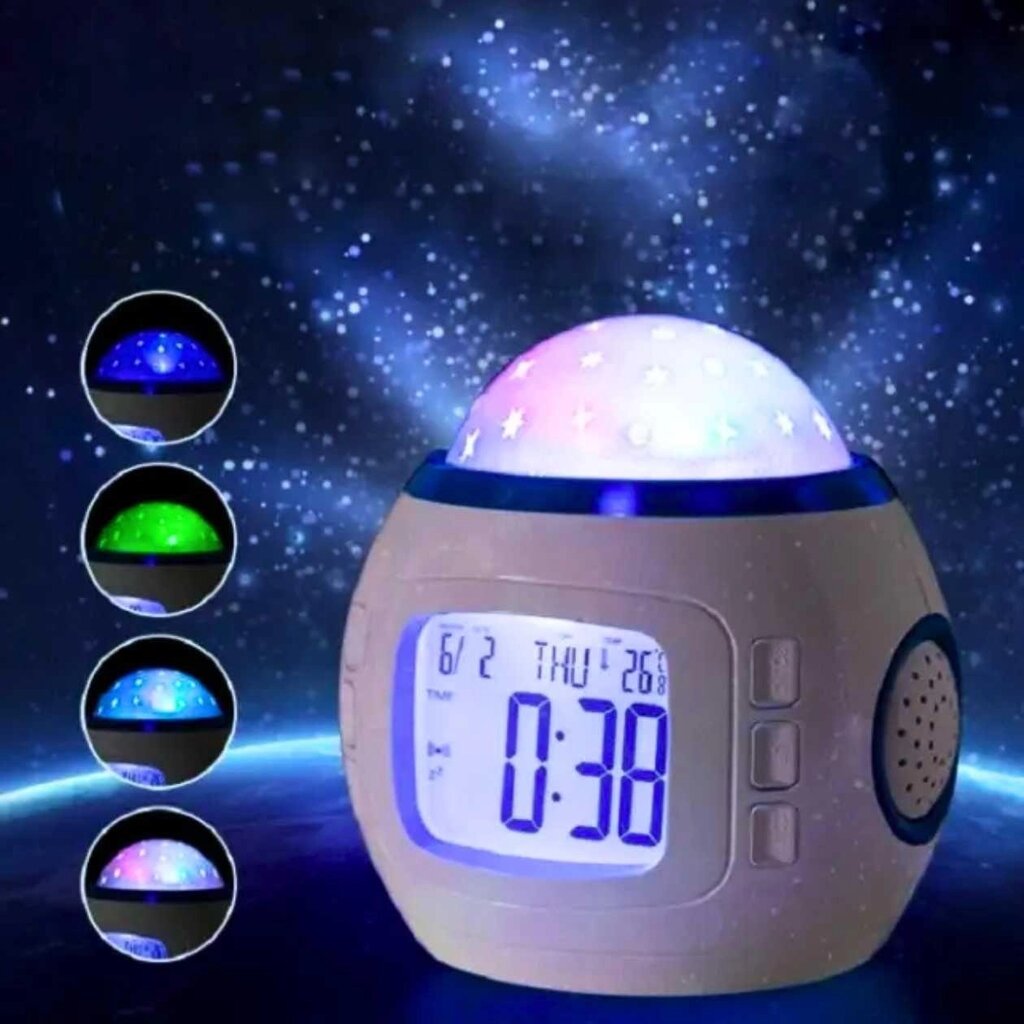 Нічник проєктор годинник із будильником і ефектом зоряного неба UKC від компанії K V I T K A - фото 1