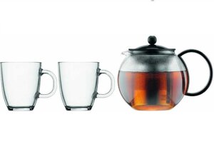 Набір Bodum Assam і 2 чашки для чаю з фільтром, 34 унції, чорний