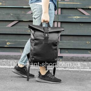 Міський спортивний рюкзак чорний Roll Top з екошкіри Рол топ
