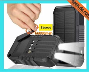 Повербанк Baseus 66000mAh 65W з динамо генератором сонячної батареї
