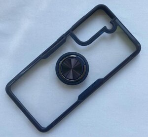 Чохол для Samsung S21 Силікон Синій/Прозорий з кільцем підставкою