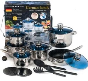 Набір посуду German Family GF-2054 з неіржавкої сталі 19 предметів