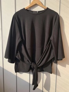 Блуза чорна з поясом і рукавами жіноча кльош великий розмір 2 3 4 xl