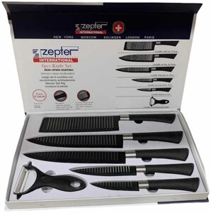 Набір міцних сталевих кухонних ножів Zepter з овочечисткою, 6 в 1