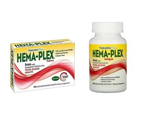 Залізо Hema-plex вітамінний комплекс при анемії, 60/30 таблеток/железо