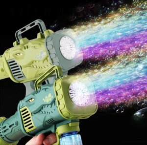 Пістолет мильні бульбашки 018 Динозавр, від батарейок, підсвічування