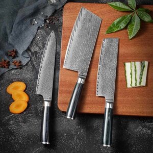 Набір ножів із дамаської сталі 3 предмети, ніж damascus steel