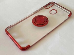 Чохол для Samsung Galaxy A30 Силікон Прозорий/Червоний з кільцем