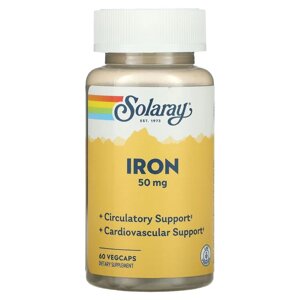 Solaray iron, залізо, 50 мг, 60 вегетаріанських капсул железо