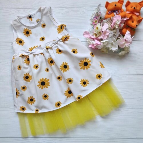 Літнє плаття для дівчинки з жовтим фатином + подарунок