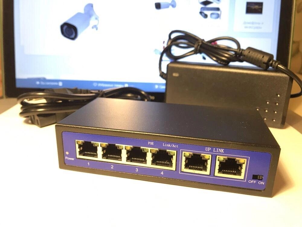 POE-свічч світч на 6 портів для живлення IP відеоспостереження комутатор від компанії K V I T K A - фото 1